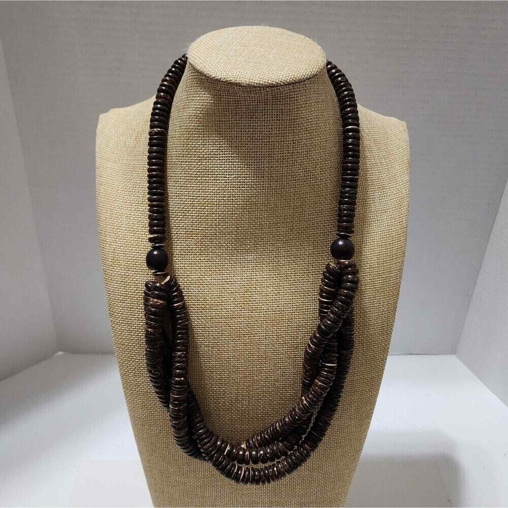Treska brown wooden disc necklace